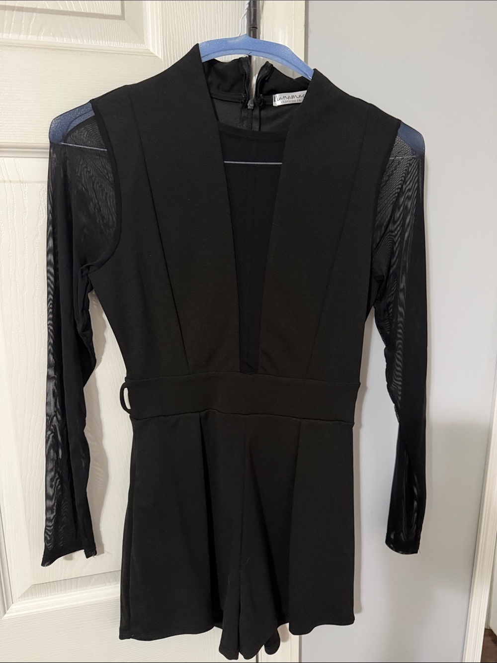 NanaMacs Black Long Sleeve Mesh Romper Jumpsuit